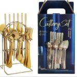 Gold-Plated 24-Piece Stainless Steel Cutlery Set